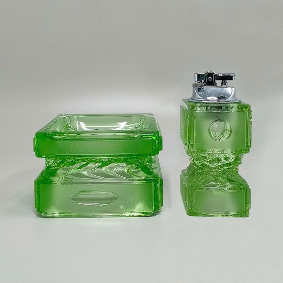 Image 1 of 1970s Stunning Green Smoking Set By Antonio Imperatore in Murano Glass. Made in Italy