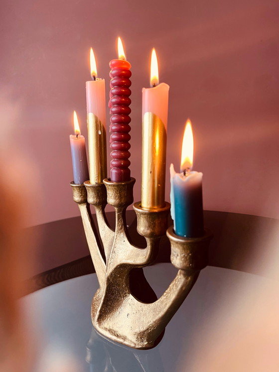 Image 1 of Unico nel suo genere! Candeliere in ottone Van Gilde di metà secolo.