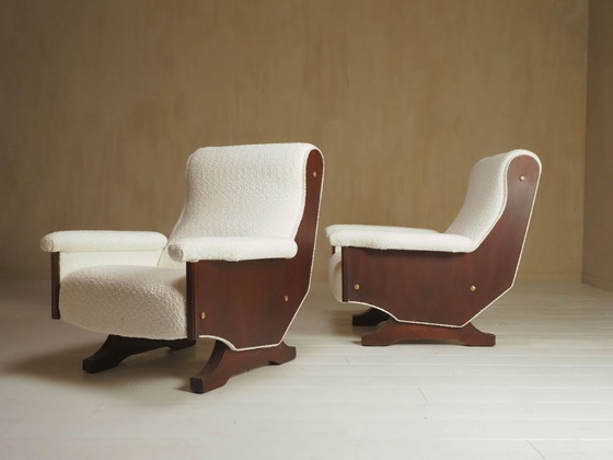 Image 1 of Pair of Italian 1960's modern walnut & boucle armchairs