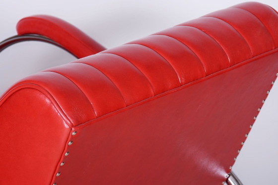 Coppia di poltrone Bauhaus restaurate, di Hynek Gottwald, in pelle, ceche, anni '30. – Leather, Metal (photo 14 of 17)