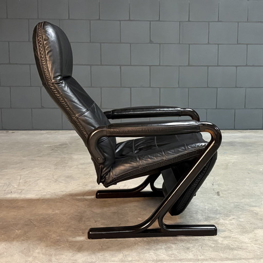 Vintage Danish Recliner - Black Leather - 1990s