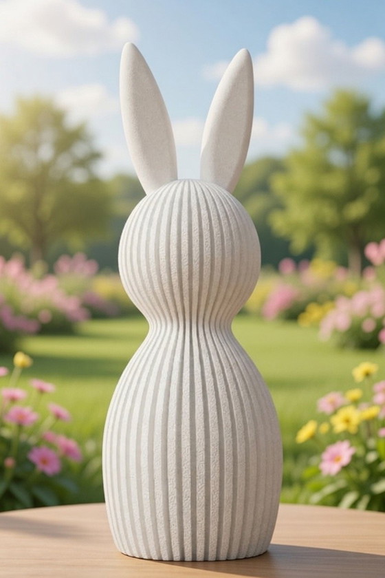 Image 1 of Moderne Osterdeko – Osterhasen Set 17cm + kleiner Hase 10cm mit bunten Eiern