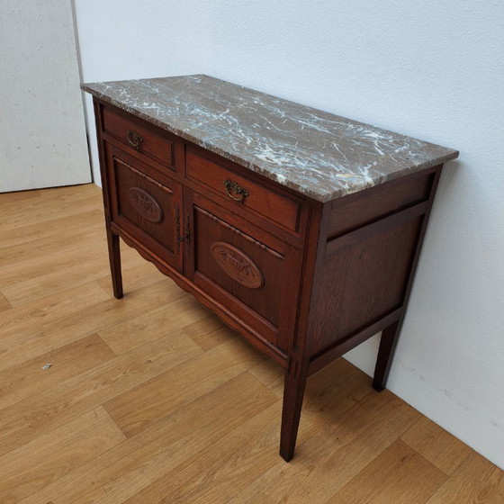 Image 1 of Vintage antique sideboard, wall unit, chest of drawers, bathroom vanity with marble top