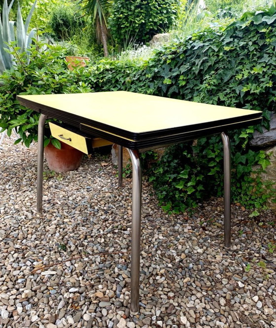 Image 1 of 1960s vintage lemon-yellow formica table