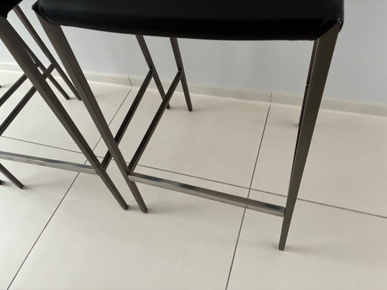 Image 1 of 3x Taburete de bar Zanotta Lio - cuero negro