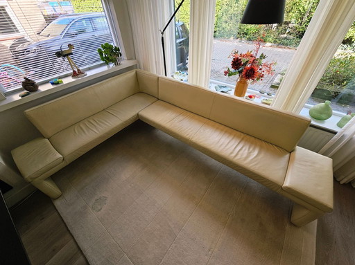 Banc de salle à manger en cuir couleur crème 298 x 198 cm