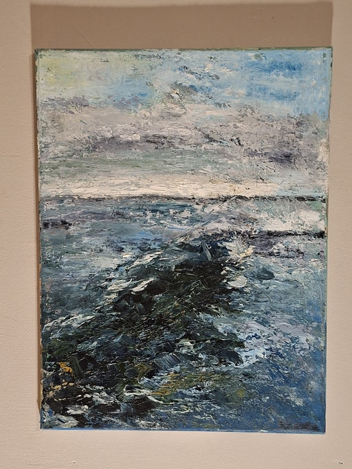 Kathleen Storme – "Rots in de branding" (2010) – Origineel Impasto Zeegezicht (30x40 cm)