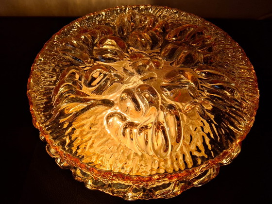 Image 1 of 2 amber-colored glass ceiling lamps from the 60s/70s