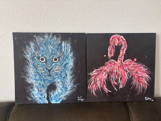 Heart of Night and Flamingo Inferno – Paintings & Drawings, Canvas (photo 2 of 5)
