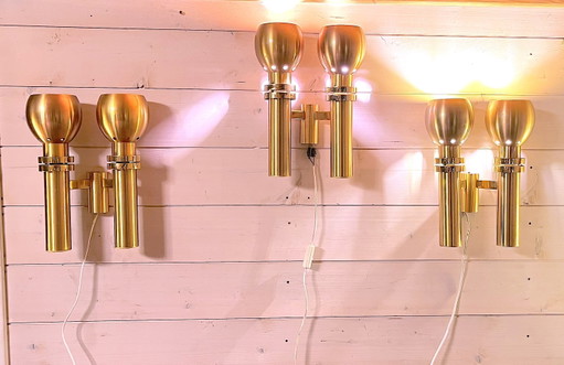 Drie grote Scandinavische messing wandlampen, Mid-Century