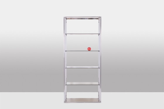 Image 1 of Pair of Shelves with 6 Shelves, Chromed Metal Frame, 1970s