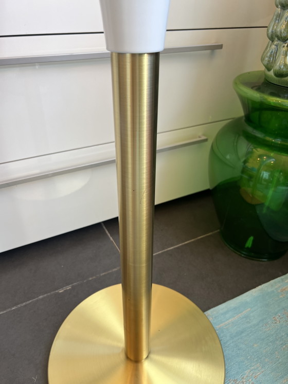 Iconic vintage designer floor lamp: Staff Leuchten “Tulipan” in brushed brass (1970s) – Dimmable & (photo 10 of 12)