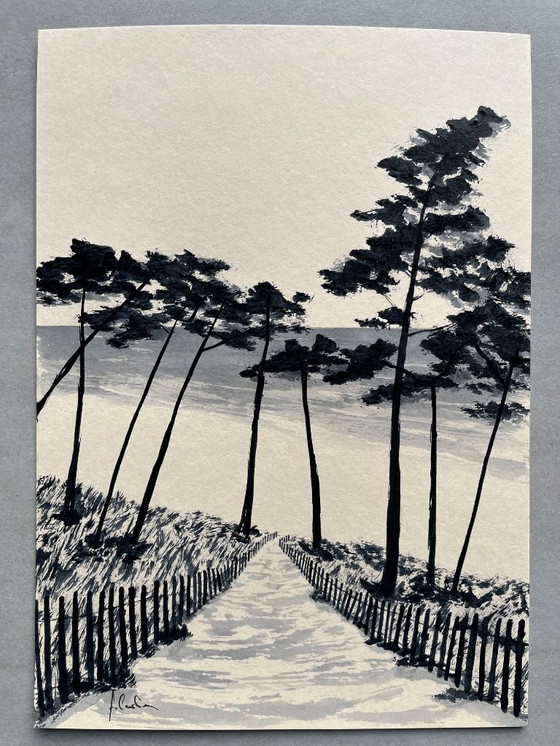 Image 1 of Inchiostro su carta, incorniciato. 30x21cm.