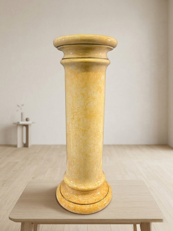 Image 1 of Colonna con piedistallo in ceramica smaltata vintage, supporto espositivo effetto onice marmorizzato e marmo, XX secolo.