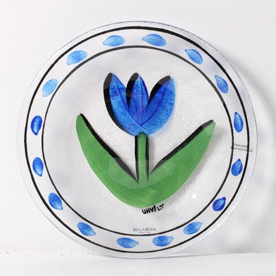 Kosta Boda Blue Tulip Glass Plate / Ulrica Hydman Vallien / Diseño Sueco / 1991 – Accesorios de mesa (photo 6 of 6)