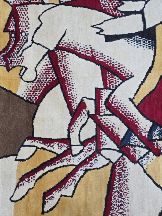 Handgeknüpfter Woll-Seiden-Teppich – Roy Lichtenstein Pop-Art-Komposition „Roter Reiter“ (190 x 260 cm) (photo 4 of 9)
