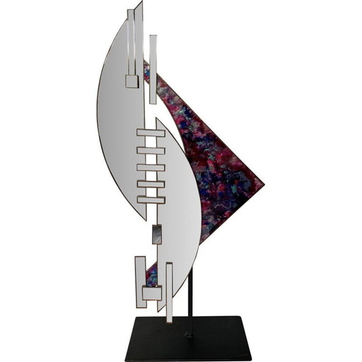 Vintage metal and glass sculpture, 1980