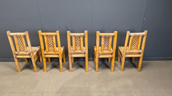 Image 1 of Vintage bamboe eetkamerstoelen in boho-chic stijl, jaren 60.