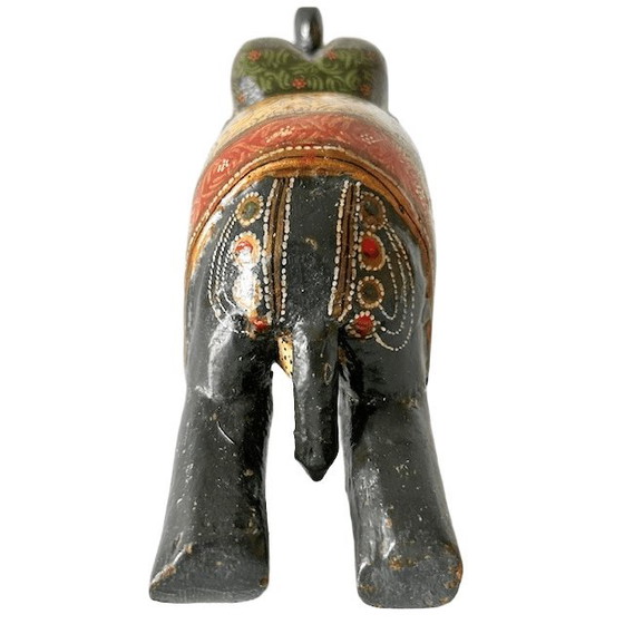 Image 1 of Vintage, handgeschnitzter, dekorativer Holzelefant im Rajasthani-Stil, handbemalt, 1960er Jahre