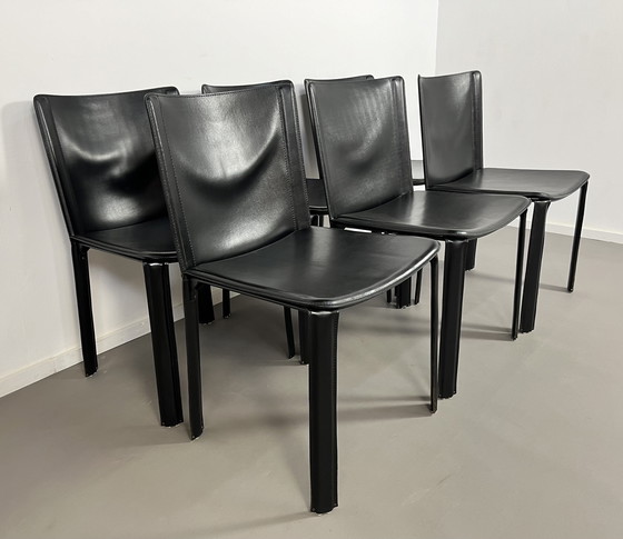 Image 1 of 6 Italian Leather Vintage Chairs Eighties Brand Cidue