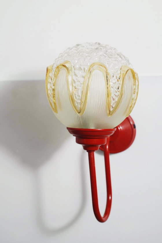 Red Wall Sconce Massive Belgium with Richard Essig Textured Glass Globe, Mid Century Space Age Lighting (photo 13 of 22)