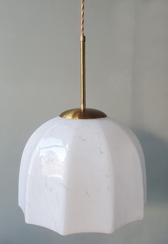Vintage Large Pendant Lamp of Swirled Glass - Murano Style, Glashütte Limburg, Metal, Murano Glass, Gold (photo 5 of 17)