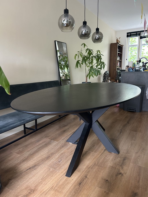 Mesa de comedor ovalada de madera maciza de roble Kas20 - 220 cm – eettafels, Metal, Wood