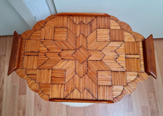 Image 1 of Vassoio da portata Art Déco Tramp Art fatto di fiammiferi