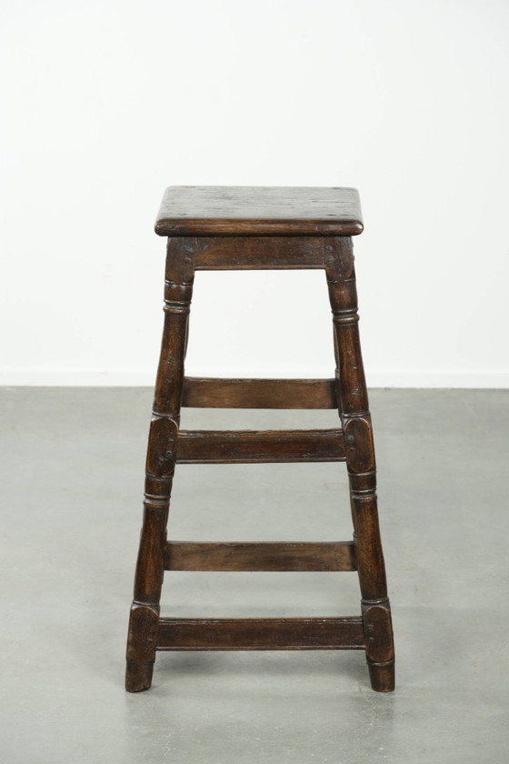 Image 1 of Unique tall antique English oak stool/joint stool from the 18th century