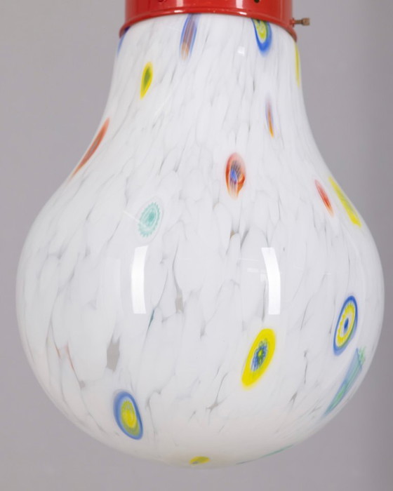 Image 1 of Vintage Italiaanse kroonluchter met gedecoreerde glazen lamp, jaren 80