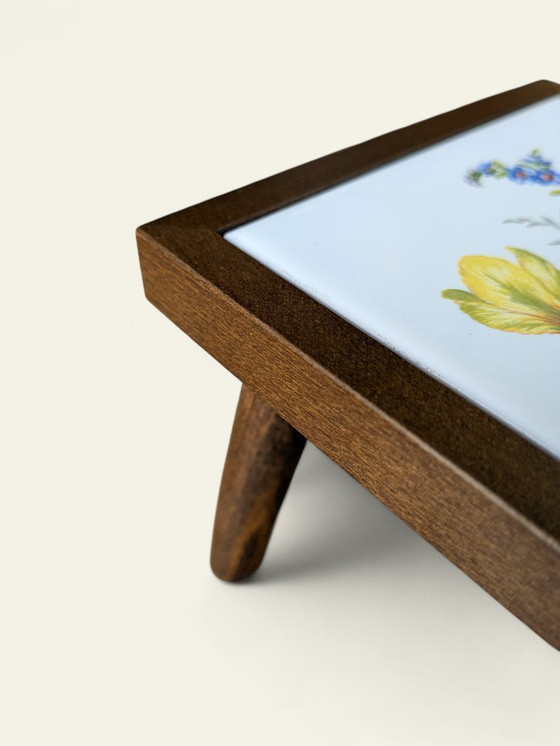 Image 1 of Rare vintage mini flower table with tile motif - rose blossom - 60s