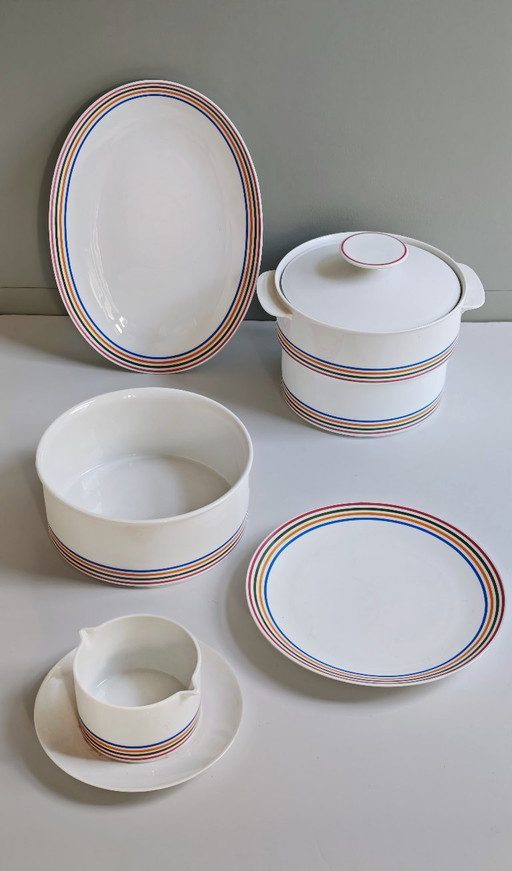 Servizio da tavola Thomas da 6 pezzi, design tedesco, motivo a righe in stile moderno di metà secolo.