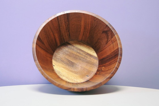 Vintage large wooden bowl, Brown, Scandinavian (photo 4 of 5)