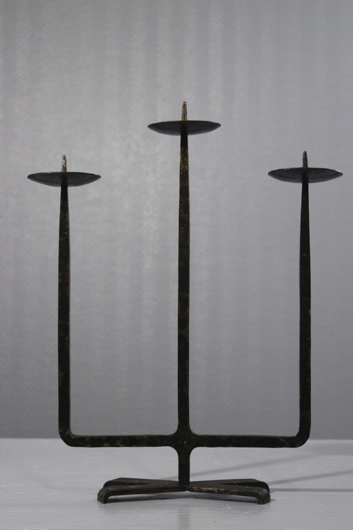 Pique cierge candelabra vintage wrought iron Brutalist design circa 1970