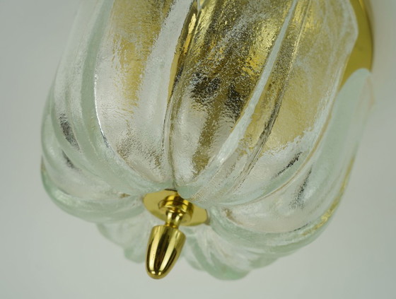 Image 1 of glashuette limburg CEILING LIGHT flush mount model A475 3031 flower-shaped glass shade and brass 1970s