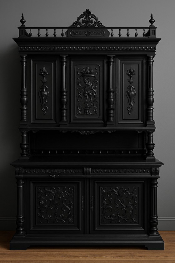 Image 1 of Antique Renaissance Sideboard Cabinet – Solid Wood – Hand-Carved