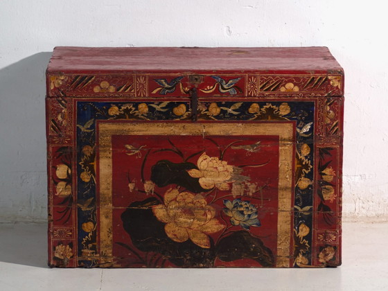 Baule antico dipinto rosso vermiglio in legno di pino – Cina, circa 1900 – Armadi contenitori, Iron (photo 20 of 40)