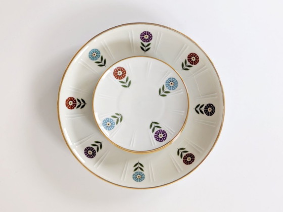 Image 1 of Set 4 Onderzetters + 1 Koekjesbord 1960 Bloemen Decor | Winterling Röslau Bavaria Porselein