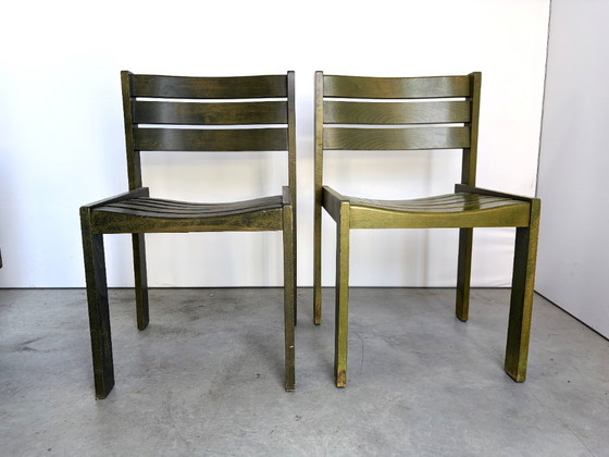 Vintage Wilkhahn stackable dining chair, green stained wood, Germany, 1970s (photo 7 of 9)