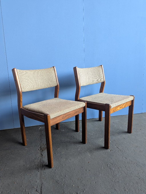 2x Esszimmerstühle aus beigefarbenem/braunem Teakholz im Mid-Century-Stil