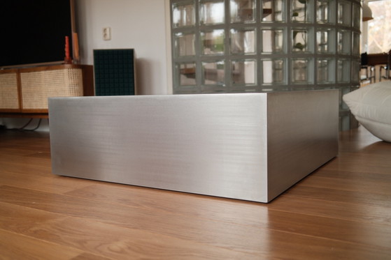 Table basse vintage en acier inoxydable - Mid Century / Stainless Steel, Tables basses, rvs, Argenté (photo 4 sur 6)