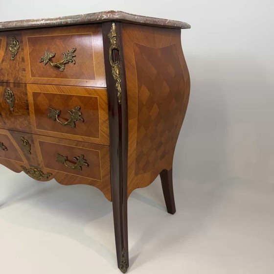 Bombé chest of drawers in the Louis XV style, Marble, Wood, Red (photo 16 of 22)
