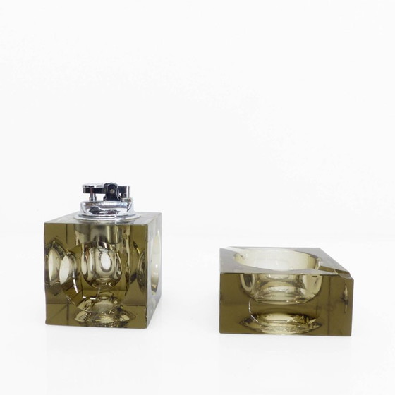Image 1 of Set cendrier et briquet de table Space Age en verre Murano fumé, Antonio Imperatore, Italie, 1970