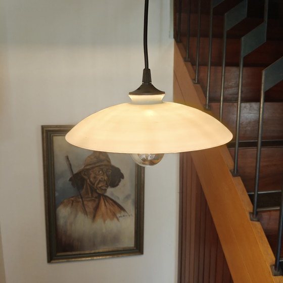 Image 1 of Vintage Opaline Glass Pendant Lamp – Scandinavian Minimalist Style - rewired 
