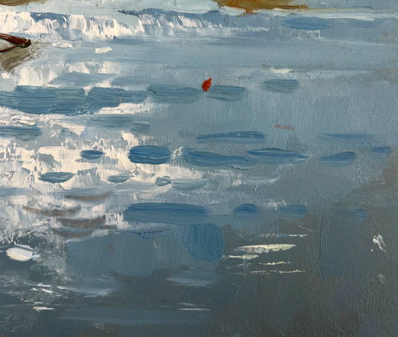 Image 1 of Original Oil Painting Evening Sea Landscape Sunset colors in the sea