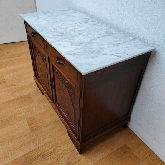 Image 1 of Vintage Antiek dressoir commode ladekast badkamermeubel met marmer blad