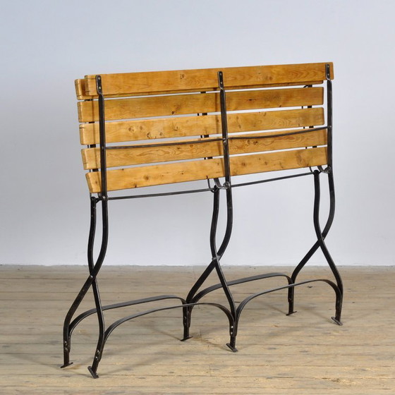 Folding garden bench in wood and metal, circa 1920, Garden benches, Brown, Rustic (photo 5 of 14)