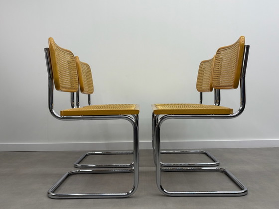 Lot de 4 chaises tubulaires Cesca en cannage, Chaises de salle à manger, Chrome, Rotin, Marron (photo 14 sur 15)