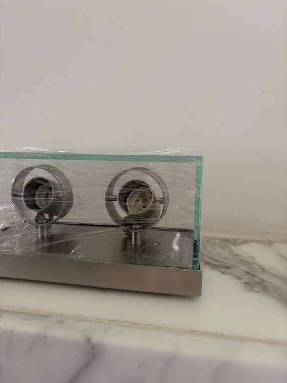 Image 1 of Apliques de diseño / apliques de espejo de cristal y acero inoxidable – Nuevos y sin usar (2 piezas)