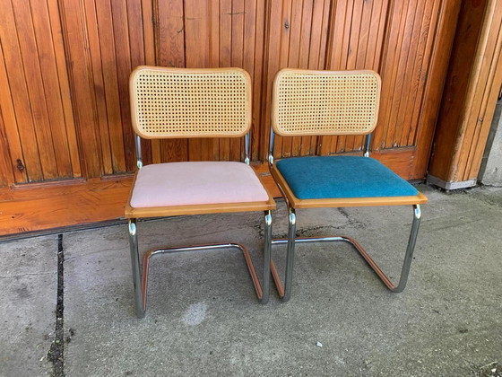 Mid-Century Modern Italian Marcel Breuer B32 Cesca Chairs, 70s set of 2, Dining chairs, Wood, Chrome, Brown (photo 2 of 9)